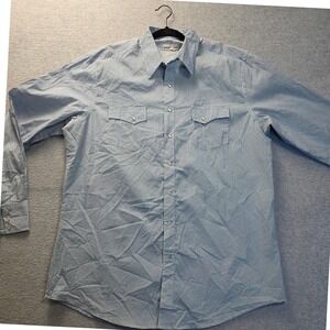 Wrangler Wrancher Mens Blue Western Shirt 2XL Long Geometric Snap Front